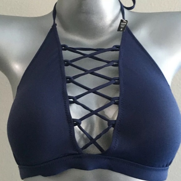 E08 Victoria Secret PINK Bikini Top XS Blue - Picture 2 of 6